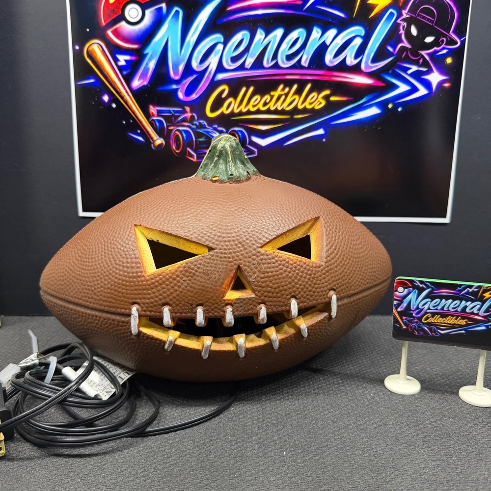Football Jack O Lantern Halloween Lighted Decor Plug In Spooky Sports Pumpkin